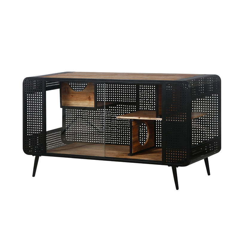 55.12 "Spacious Cat House with Tempered Glass, for Living Room, Hallway, Study and Other Spaces (White,Black)