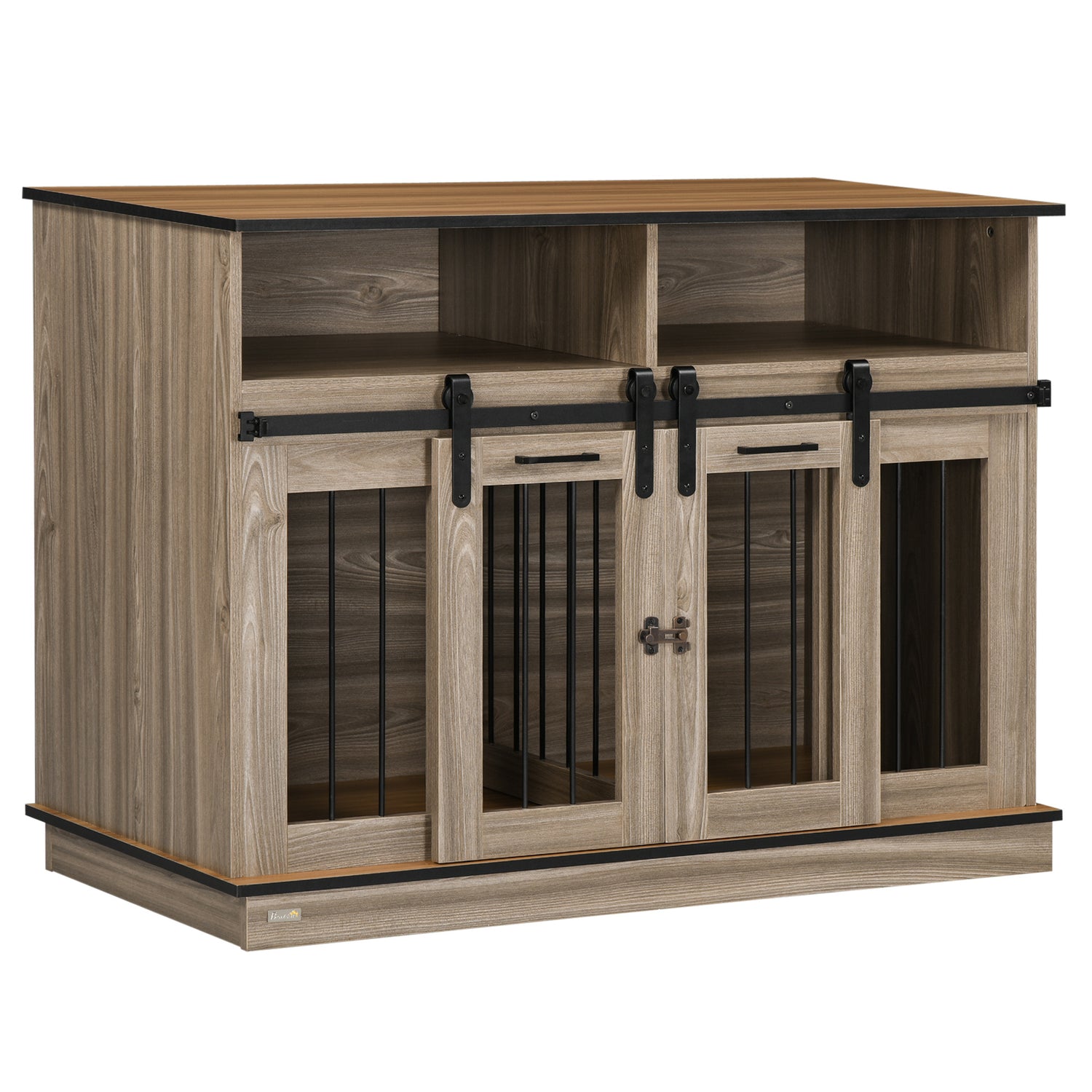 Dog Crate Furniture for Large Dogs or Double Dog Kennel for Small Dogs with Shelves, Sliding Doors, 47" x 23.5" x 35", Oak