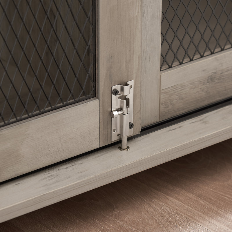 Dog Cage Crate Furniture with Sliding Barn Door, Farmhouse Wooden Dog Kennel End Table with Flip-top Plate Dog House with Detachable Divider for Small/Medium/Large Dog
