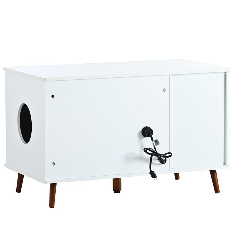 Cat Litter Box Furniture with Hidden Plug, 3 Doors,Indoor Cat Washroom Storage Bench Side Table Cat House, Large Wooden Enclused Litter Box House