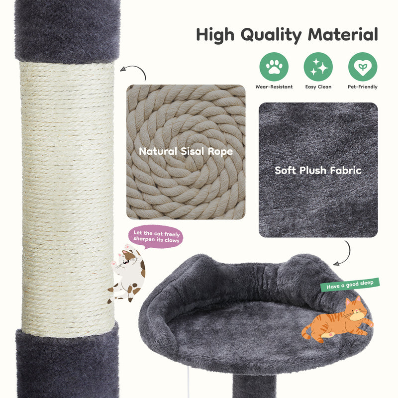 54inch Cat tree, indoor cat high-rise multi-story tower, pet playroom with large apartment, dark grey