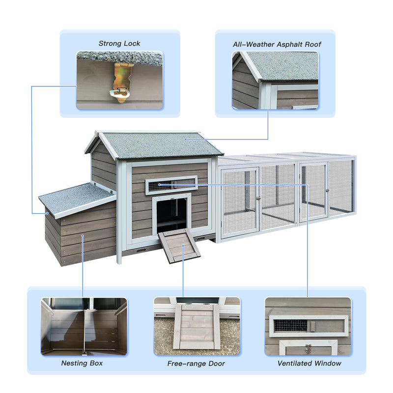 118"Wooden Chicken Coop Outdoor Hen House Poultry Cage with Free-range Doors, Nesting Box,Leakproof Pull-on Tray