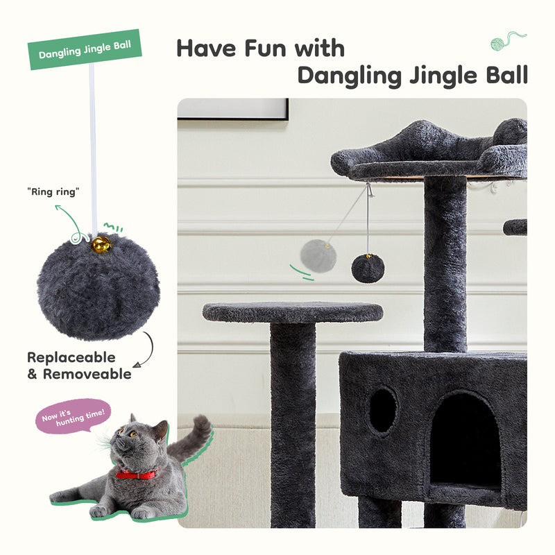 54inch Cat tree, indoor cat high-rise multi-story tower, pet playroom with large apartment, dark grey