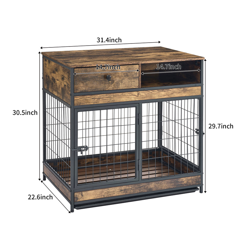 Furniture Dog Cage Crate with Double Doors ,Rustic Brown