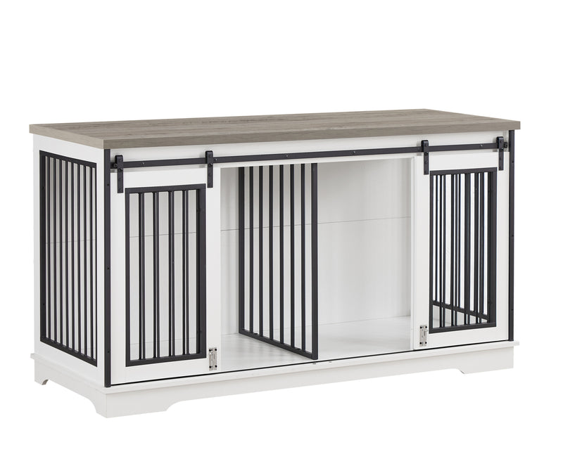 Super large TV cabinet dog crate dog cage End table, dog cage can keep two dogs.White & Grey, 60.6'' W x 22.8'' D x 33.9'' H.