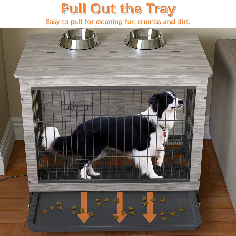 Dog Crate Furniture , Heavy Duty Wooden Dog Kennel with Double Doors & Flip-Top for Large Dogs, Furniture Style Dog Crate End Table with Wheels