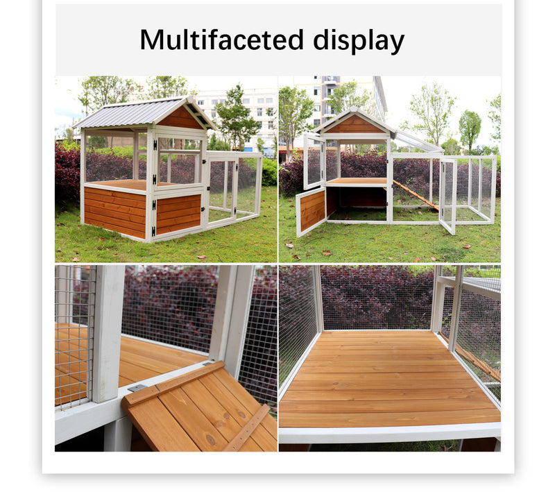 77"Large outdoor chicken coop Wooden chicken coop, duck coop with nest box, bird cage, rabbit cage - waterproof PVC board ( yellow brown gradient 80°)L