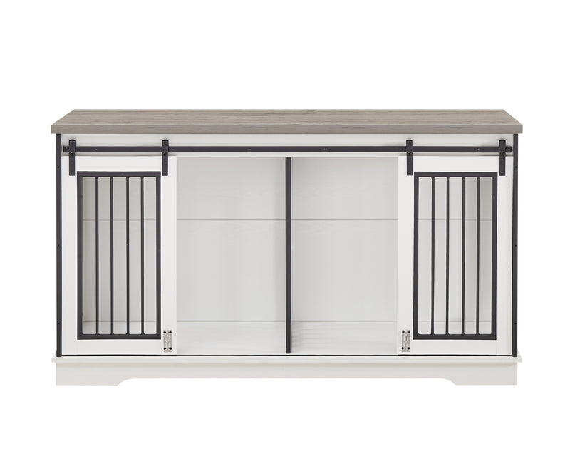 Super large TV cabinet dog crate dog cage End table, dog cage can keep two dogs.White & Grey, 60.6'' W x 22.8'' D x 33.9'' H.