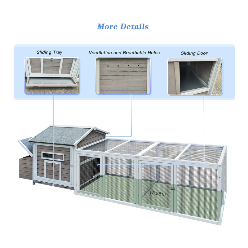 118"Wooden Chicken Coop Outdoor Hen House Poultry Cage with Free-range Doors, Nesting Box,Leakproof Pull-on Tray