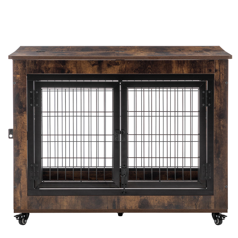 Dog Crate Furniture, Large Dog Kennel, Wooden Pet Furniture with Pull-Out Tray, Home and Indoor Use, Double Door Modern Side End Table for Medium/Large/Small Dog