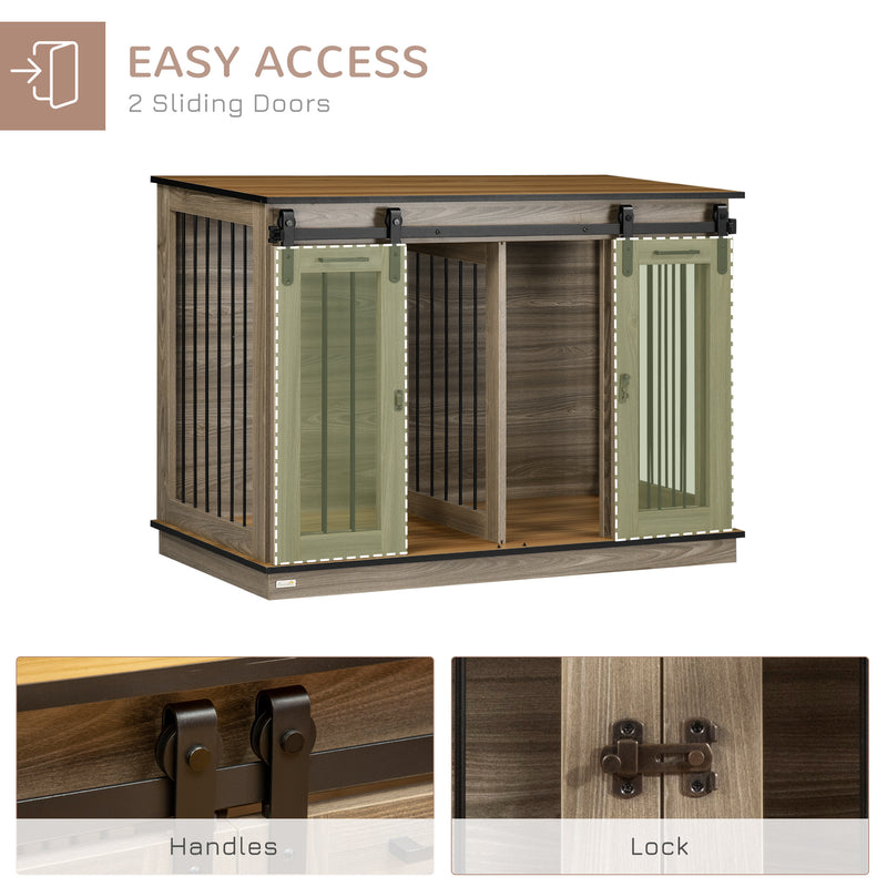 Dog Crate Furniture with Divider, Dog Crate End Table for Small to Large Dogs, Large Indoor Dog Kennel with Double Doors, 47"W x 23.5"D x 35"H, Oak