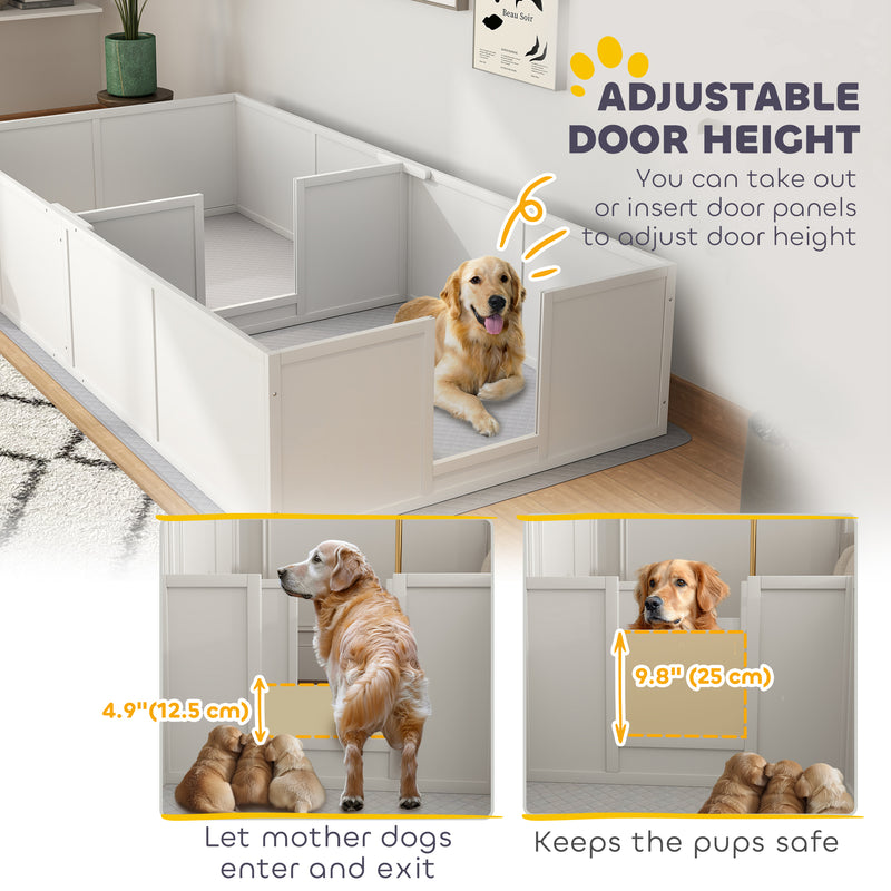 Whelping Box for Dogs and Puppies, Dog Whelping Box with Washable Waterproof Pee Pad & Adjustable Door for Large, Medium and Small Dogs, White, 96" x 47" x 19"