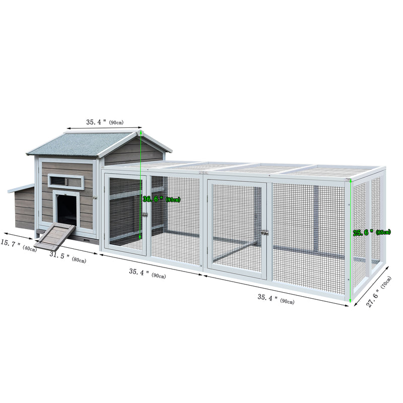 118"Wooden Chicken Coop Outdoor Hen House Poultry Cage with Free-range Doors, Nesting Box,Leakproof Pull-on Tray