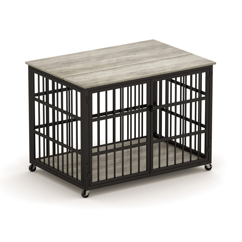 Furniture style dog crate wrought iron frame door with side openings, Rustic Brown, 43.3''W x 29.9''D x 33.5''H.
