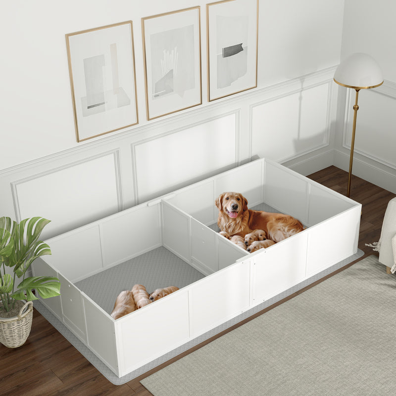 Whelping Box for Dogs and Puppies, Dog Whelping Box with Washable Waterproof Pee Pad & Adjustable Door for Large, Medium and Small Dogs, White, 96" x 47" x 19"