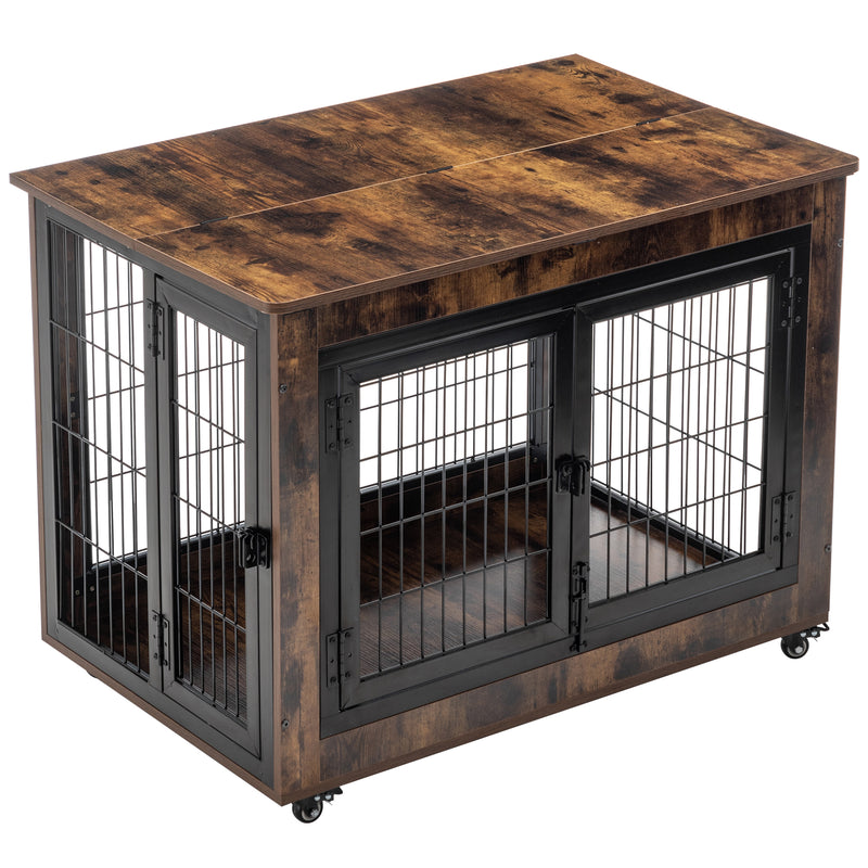 Dog Crate Furniture, Large Dog Kennel, Wooden Pet Furniture with Pull-Out Tray, Home and Indoor Use, Double Door Modern Side End Table for Medium/Large/Small Dog