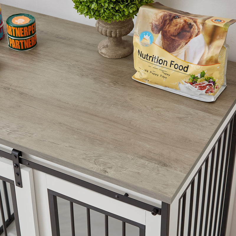 Super large TV cabinet dog crate dog cage End table, dog cage can keep two dogs.White & Grey, 60.6'' W x 22.8'' D x 33.9'' H.