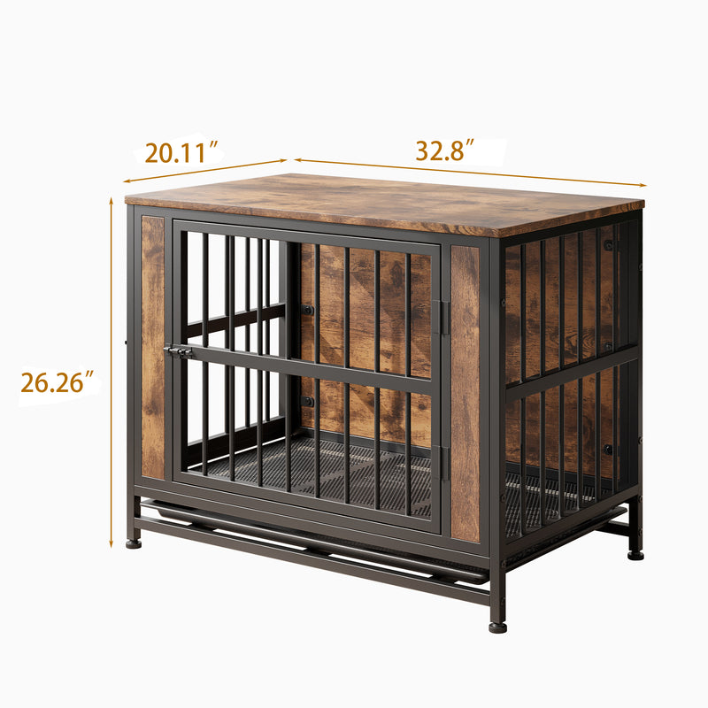Dog Crate Furniture, Wooden Dog Crate Table, Dog Kennel with 2 Sliding Doors and Thick Iron Door Frame, Decorative Pet Crate House for Small Dog Indoor Use