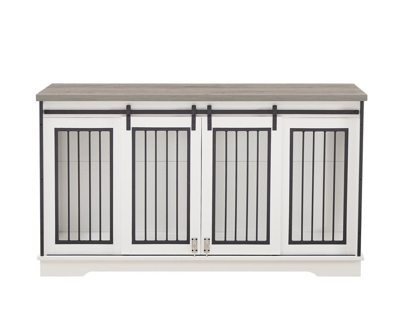Super large TV cabinet dog crate dog cage End table, dog cage can keep two dogs.White & Grey, 60.6'' W x 22.8'' D x 33.9'' H.