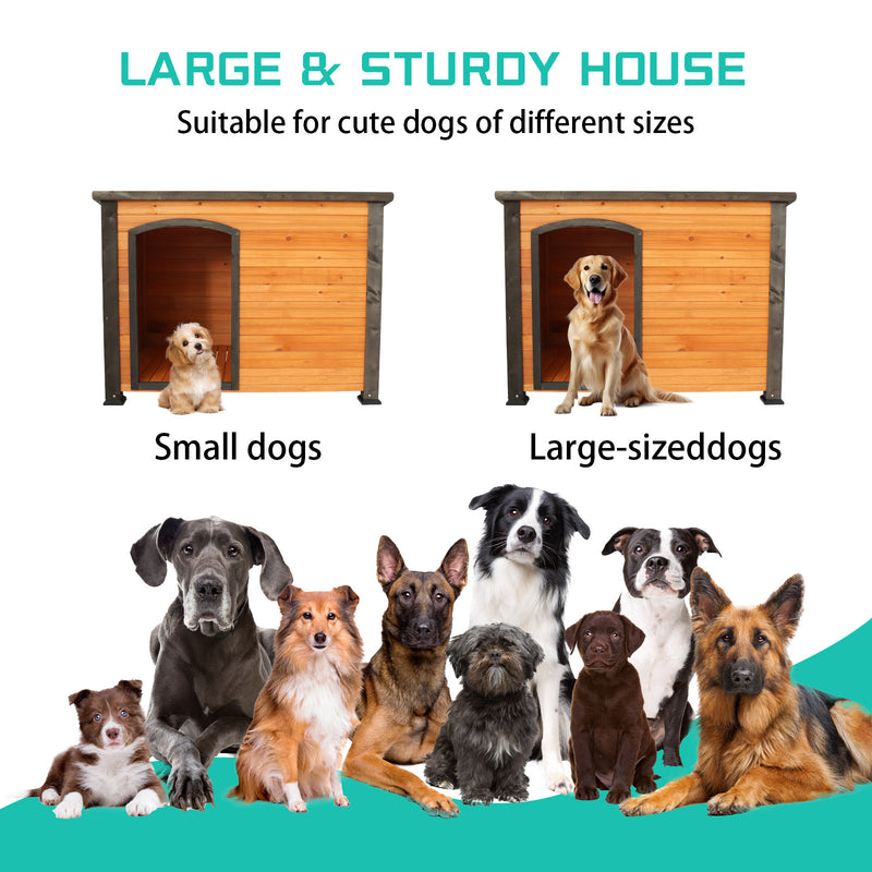 45" winter warm outdoor indoor dog house, made of solid wood, plastic curtain, insulation mat.