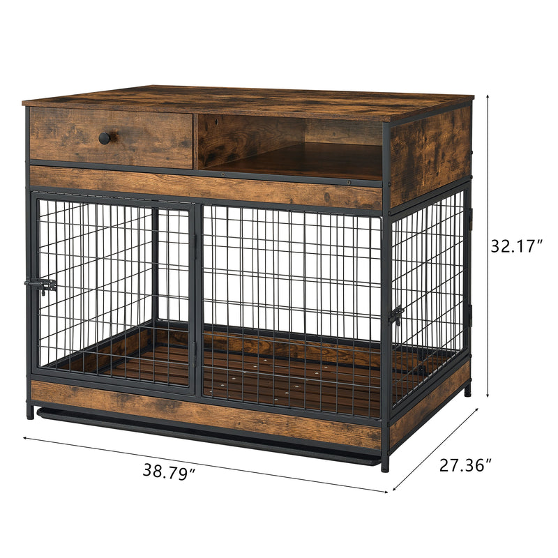 Furniture Dog Cage Crate with Double Doors ,Rustic Brown