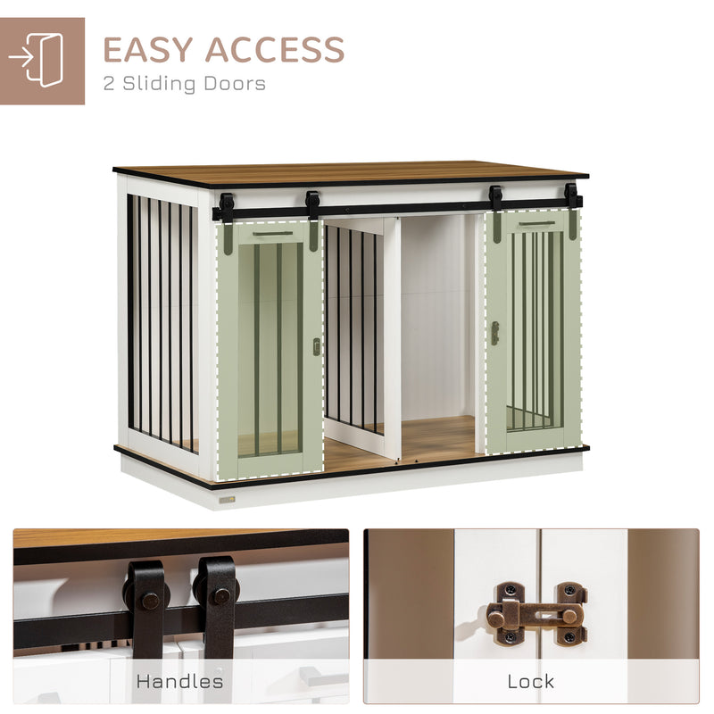Dog Crate Furniture with Divider, Dog Crate End Table for Small to Large Dogs, Large Indoor Dog Kennel with Double Doors, 47"W x 23.5"D x 35"H, White
