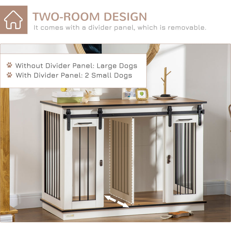Dog Crate Furniture with Divider, Dog Crate End Table for Small to Large Dogs, Large Indoor Dog Kennel with Double Doors, 47"W x 23.5"D x 35"H, White