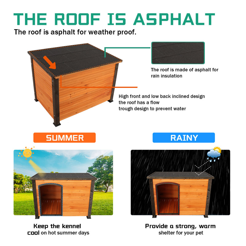 45" winter warm outdoor indoor dog house, made of solid wood, plastic curtain, insulation mat.