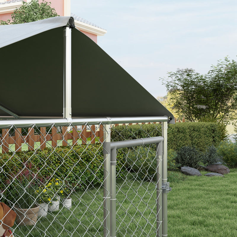 Large Dog Kennel Outside, Heavy Duty Dog Cage with Waterproof Cover, Outdoor Fence Dog Run with Galvanized Chain Link, Secure Lock, 6.6' x 6.6' x 4.9'