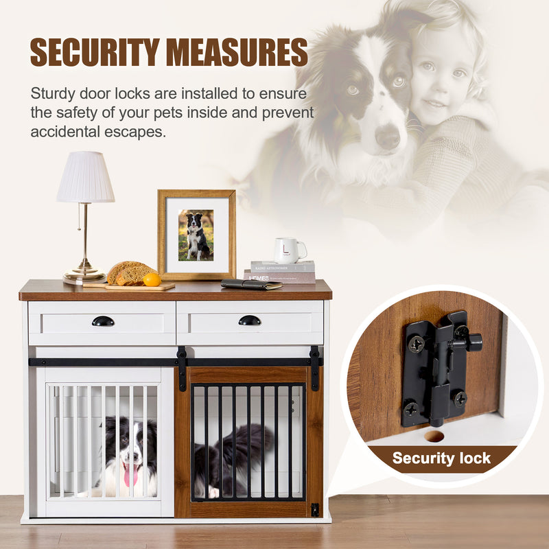 Heavy Duty Furniture style dog cage, wooden dog cage, double door dog cage, side cabinet dog cage