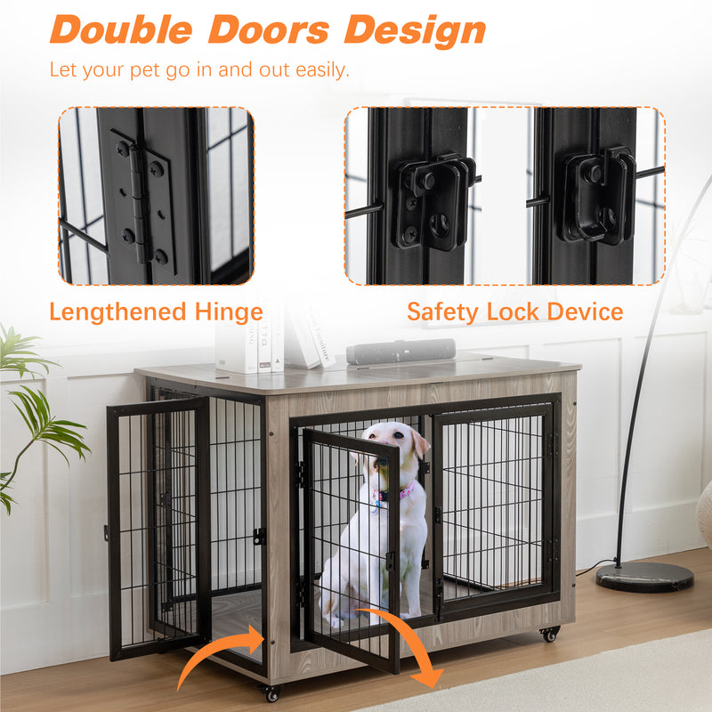 Dog Crate Furniture, Large Dog Kennel, Wooden Pet Furniture with Pull-Out Tray, Home and Indoor Use, Double Door Modern Side End Table for Medium/Large/Small Dog