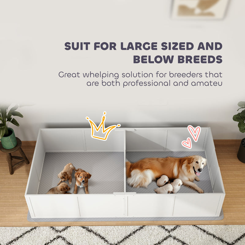 Whelping Box for Dogs and Puppies, Dog Whelping Box with Washable Waterproof Pee Pad & Adjustable Door for Large, Medium and Small Dogs, White, 96" x 47" x 19"