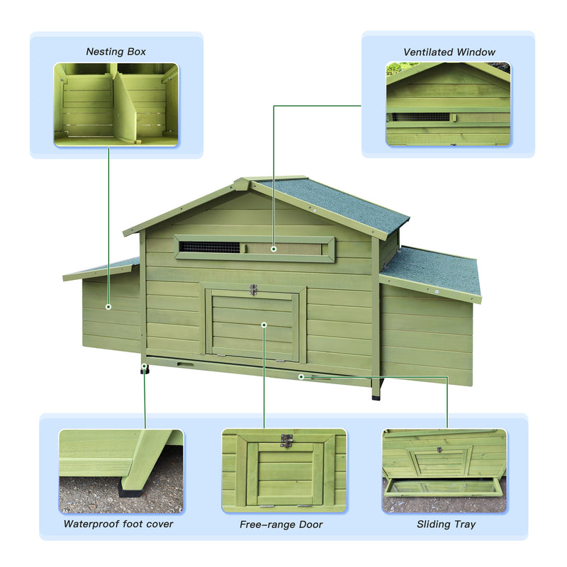 11.12 ft² Large Wooden Chicken Coop Outdoor Hen House Poultry Cage with 2 Free-range Doors ,2 Nesting Boxes,chicken perch inside