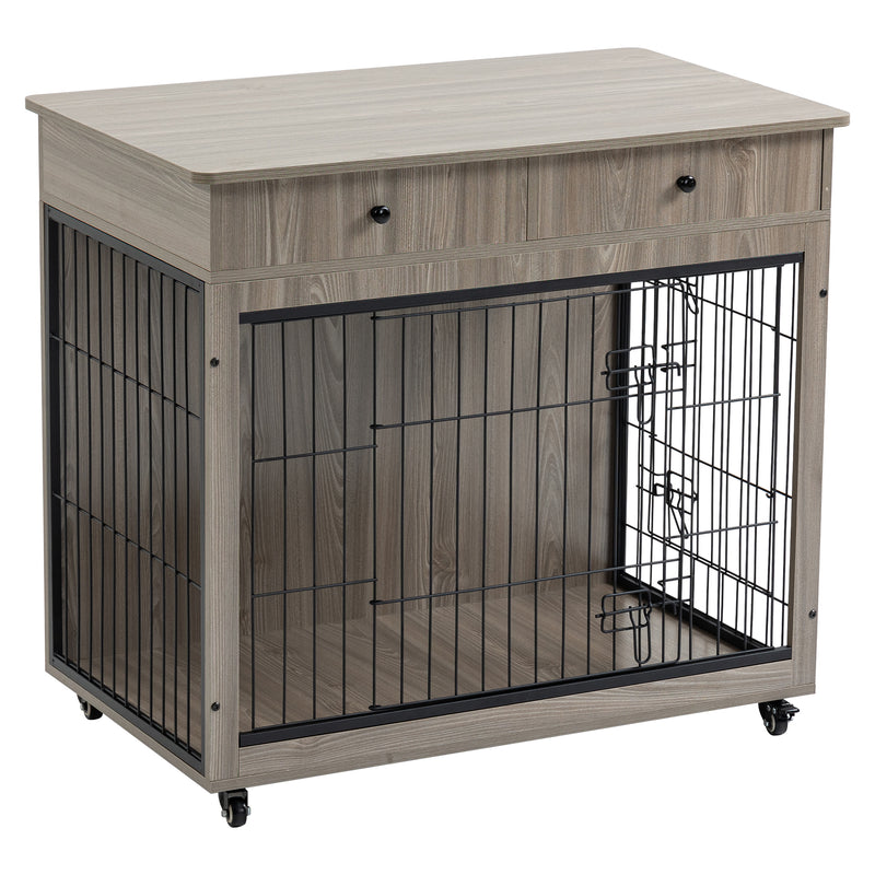 Dog Crate Furniture, Wooden Dog Crate End Table, Dog Kennel with 2 Drawers Storage, Heavy Duty Dog Crate, Decorative Pet Crate Dog Cage for Large Indoor Use