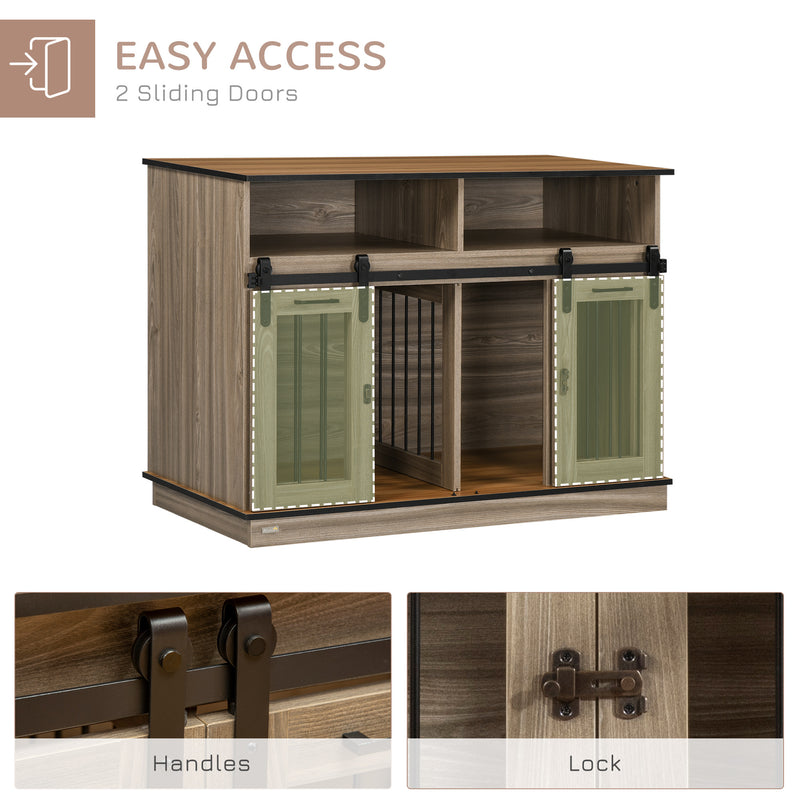 Dog Crate Furniture for Large Dogs or Double Dog Kennel for Small Dogs with Shelves, Sliding Doors, 47" x 23.5" x 35", Oak