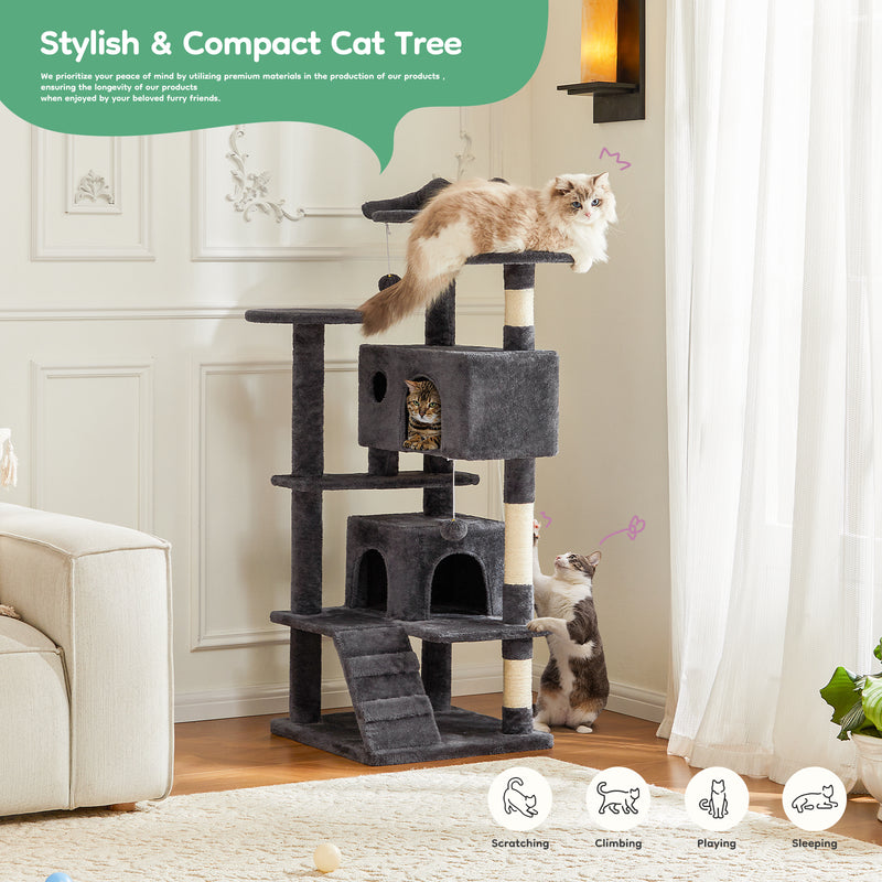 54inch Cat tree, indoor cat high-rise multi-story tower, pet playroom with large apartment, dark grey