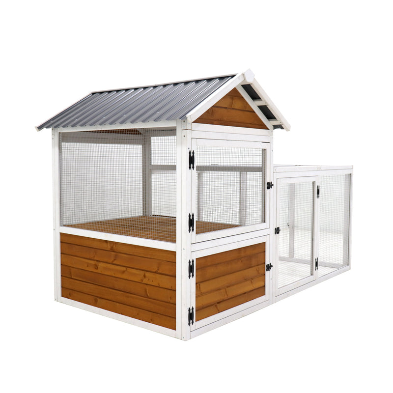 77"Large outdoor chicken coop Wooden chicken coop, duck coop with nest box, bird cage, rabbit cage - waterproof PVC board ( yellow brown gradient 80°)L