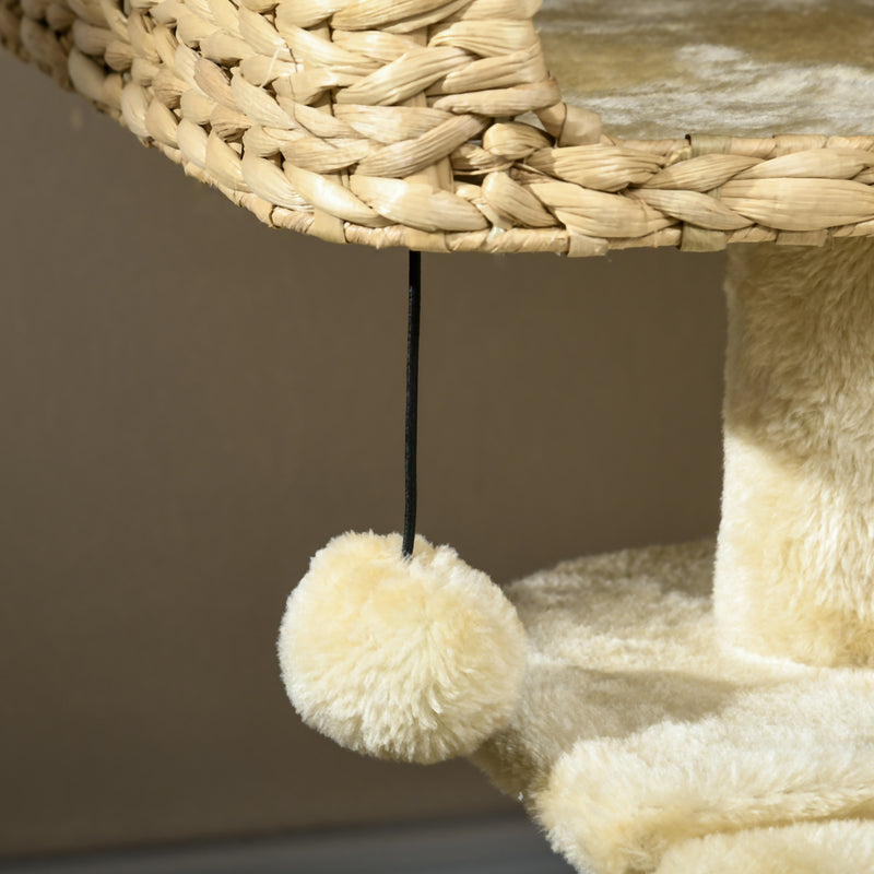 38" Cat Tree for Indoor Cats, Cat Tower with Scratching Posts, Ramp, Condo, Toy Balls, Platform, Bed, Ramp, Beige