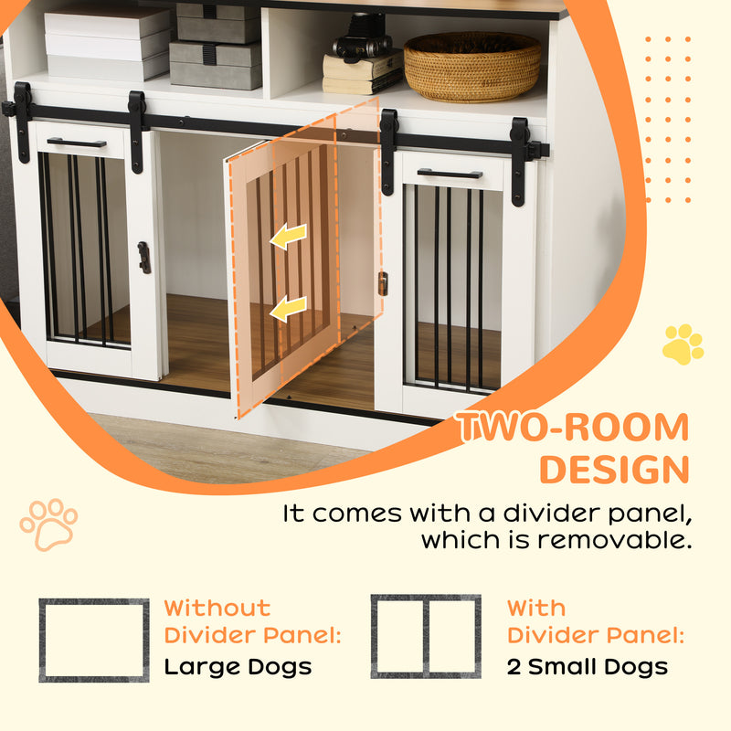 Dog Crate Furniture for Large Dogs or Double Dog Kennel for Small Dogs with Shelves, Sliding Doors, 47" x 23.5" x 35", White