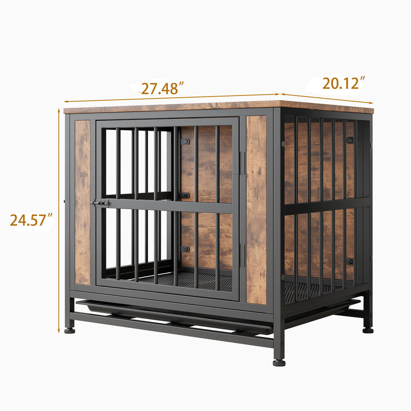 Dog Crate Furniture, Wooden Dog Crate Table, Dog Kennel with 2 Sliding Doors and Thick Iron Door Frame, Decorative Pet Crate House for Small Dog Indoor Use