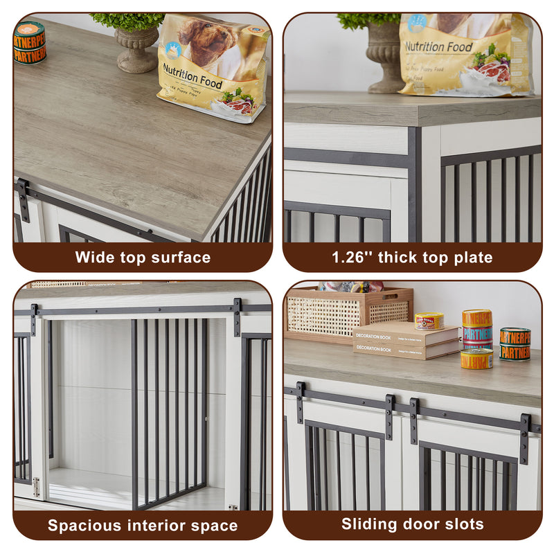 Super large TV cabinet dog crate dog cage End table, dog cage can keep two dogs.White & Grey, 60.6'' W x 22.8'' D x 33.9'' H.