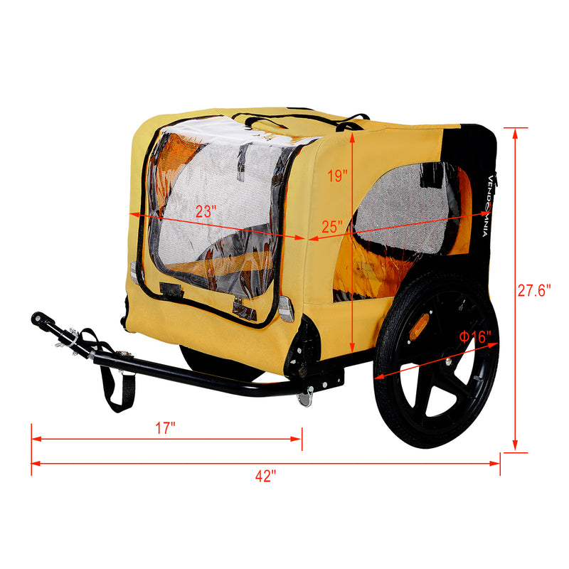 Yellow Outdoor Heavy Duty Foldable Utility Pet Stroller Dog Carriers Bicycle Trailer