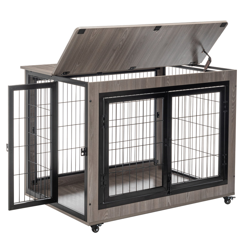 Dog Crate Furniture, Large Dog Kennel, Wooden Pet Furniture with Pull-Out Tray, Home and Indoor Use, Double Door Modern Side End Table for Medium/Large/Small Dog
