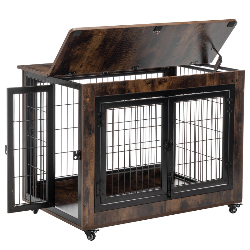 Dog Crate Furniture, Large Dog Kennel, Wooden Pet Furniture with Pull-Out Tray, Home and Indoor Use, Double Door Modern Side End Table for Medium/Large/Small Dog