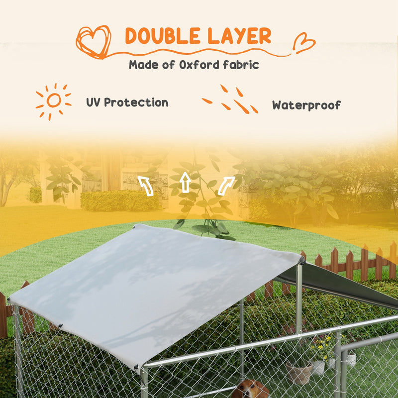 Large Dog Kennel Outside, Heavy Duty Dog Cage with Waterproof Cover, Outdoor Fence Dog Run with Galvanized Chain Link, Secure Lock, 6.6' x 6.6' x 4.9'