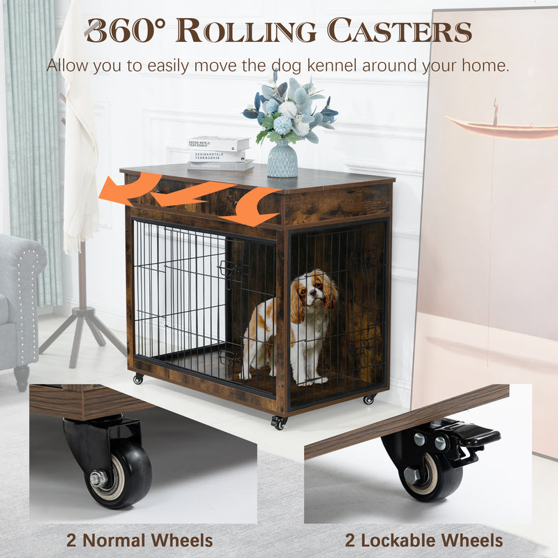 Dog Crate Furniture, Wooden Dog Crate End Table, Dog Kennel with 2 Drawers Storage, Heavy Duty Dog Crate, Decorative Pet Crate Dog Cage for Large Indoor Use