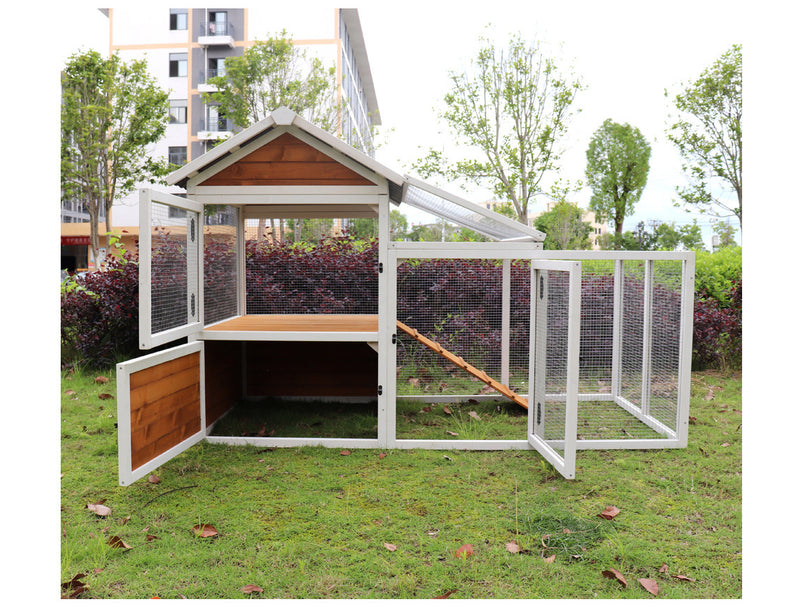 77"Large outdoor chicken coop Wooden chicken coop, duck coop with nest box, bird cage, rabbit cage - waterproof PVC board ( yellow brown gradient 80°)L