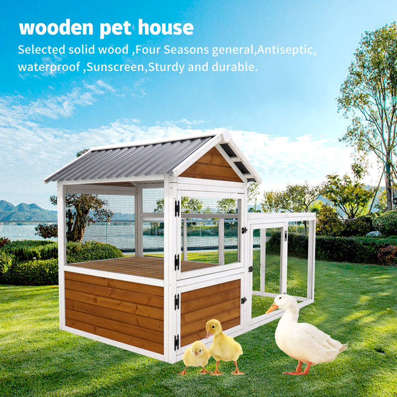 77"Large outdoor chicken coop Wooden chicken coop, duck coop with nest box, bird cage, rabbit cage - waterproof PVC board ( yellow brown gradient 80°)L