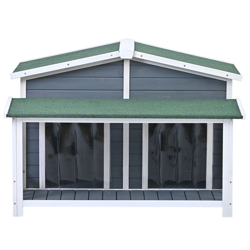 47.2" Large Wooden Dog House Outdoor, Outdoor & Indoor Dog Crate, Cabin Style, With Porch, 2 Doors, Gray And Green