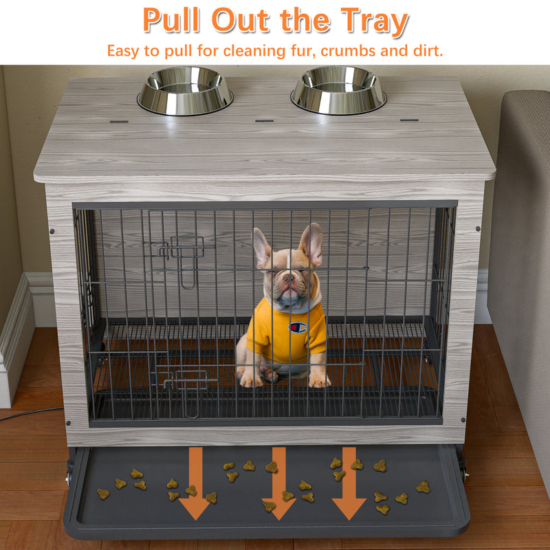 Dog Crate Furniture , Heavy Duty Wooden Dog Kennel with Double Doors & Flip-Top for Large Dogs, Furniture Style Dog Crate End Table with Wheels